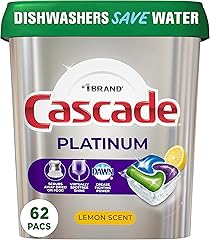 Cascade Platinum Dishwasher Pods, Dishwasher Detergent Pod, Dishwasher Soap Pod, Actionpacs Dish Washing Pod, Lemon, 62 Count