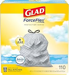 Glad Trash Bags, ForceFlex Tall Kitchen Drawstring Garbage Bags, 13 Gal, Fresh Clean Scent with Febreze, 110 Ct (Packaging Ma