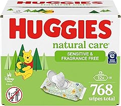 Huggies Natural Care Sensitive Baby Wipes, Unscented, Hypoallergenic, 99% Purified Water, 12 Flip-Top Packs (768 Wipes Total)