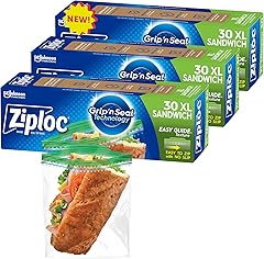 Ziploc XL Sandwich and Snack Bags with EasyGuide Texture, Plastic Storage Bags with Grip 'n Seal Technology, 90 Bags Total