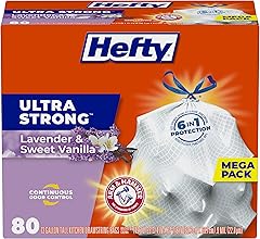 Hefty Ultra Strong Tall Kitchen Trash Bags, Lavender & Sweet Vanilla Scent, 13 Gallon, 80 Count