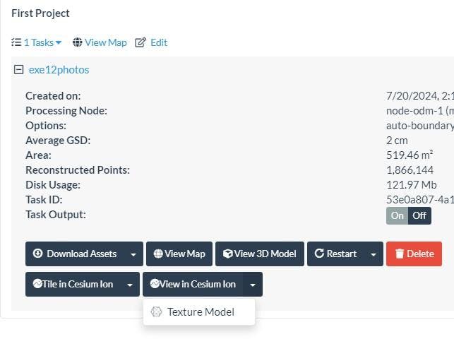 WebODM dialog View in Cesium 