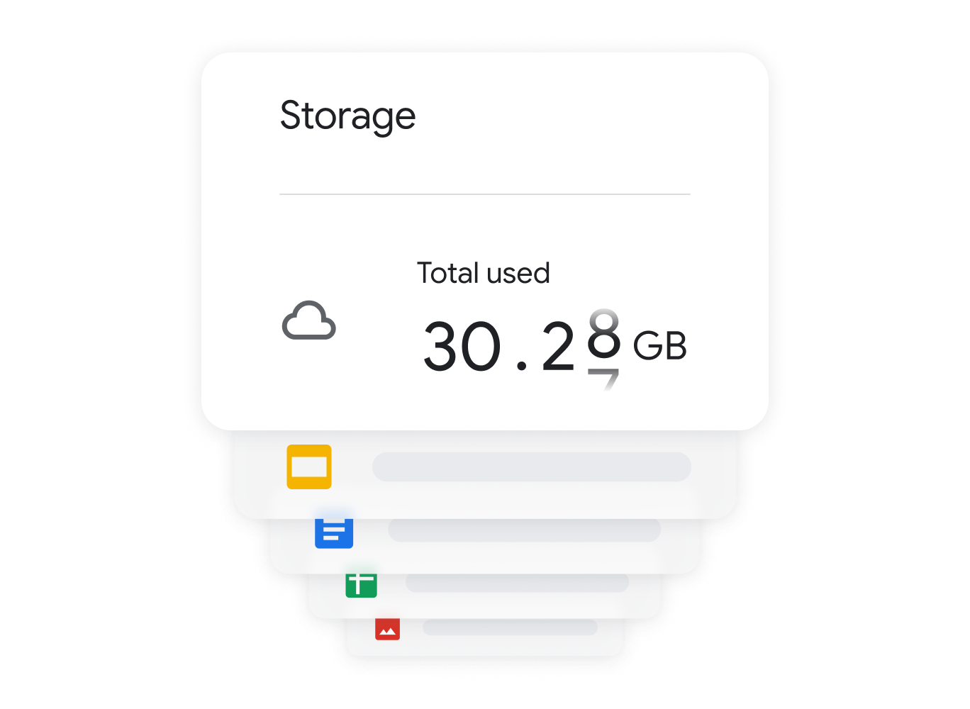 Indicating 30 gigabytes of storage used in Google Workspace