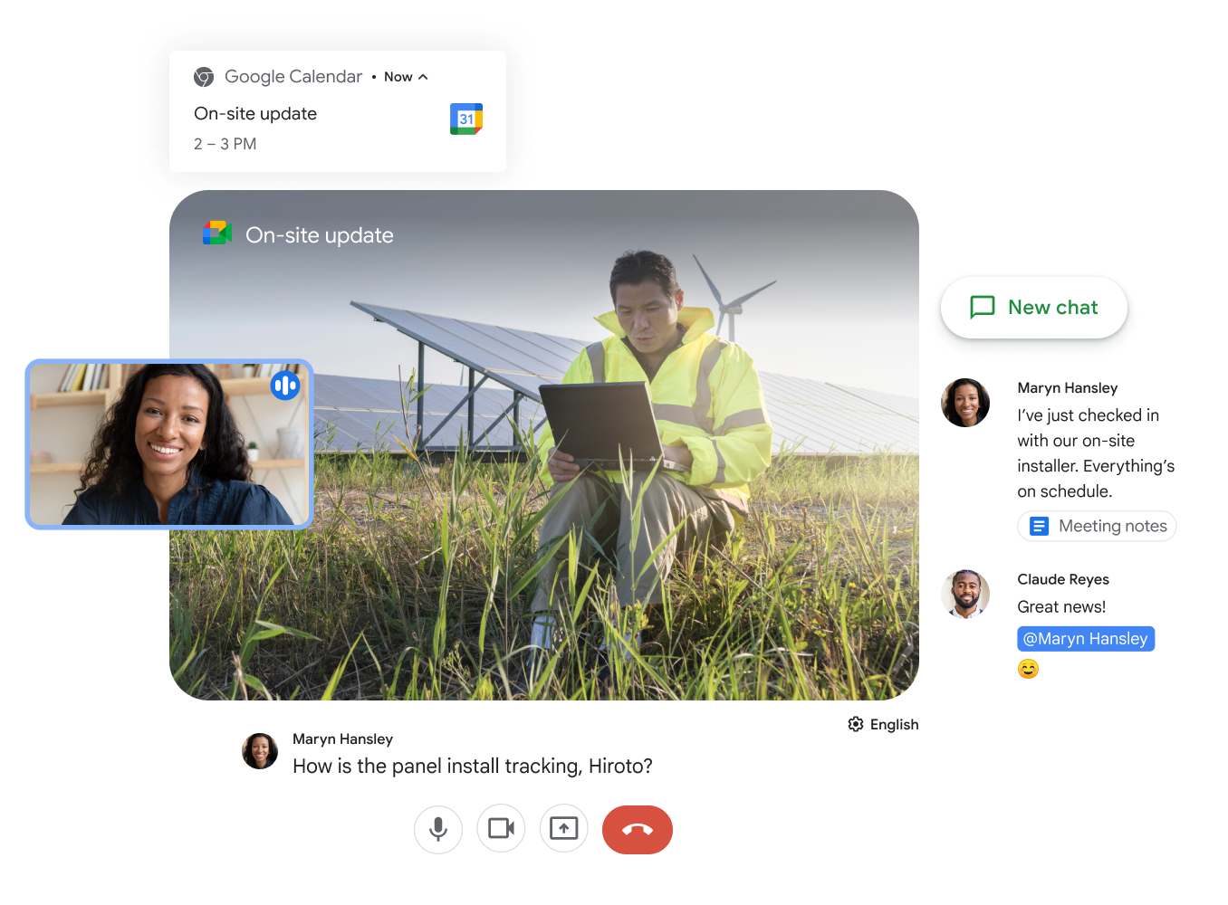 Google Meet and Google Chat collaborate to enable teamwork.