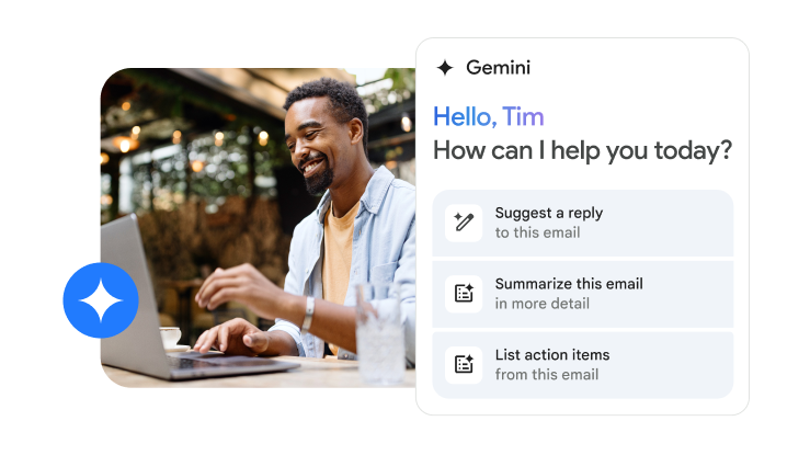 A man named Tim using Gemini in Gmail to help him with his tasks. 