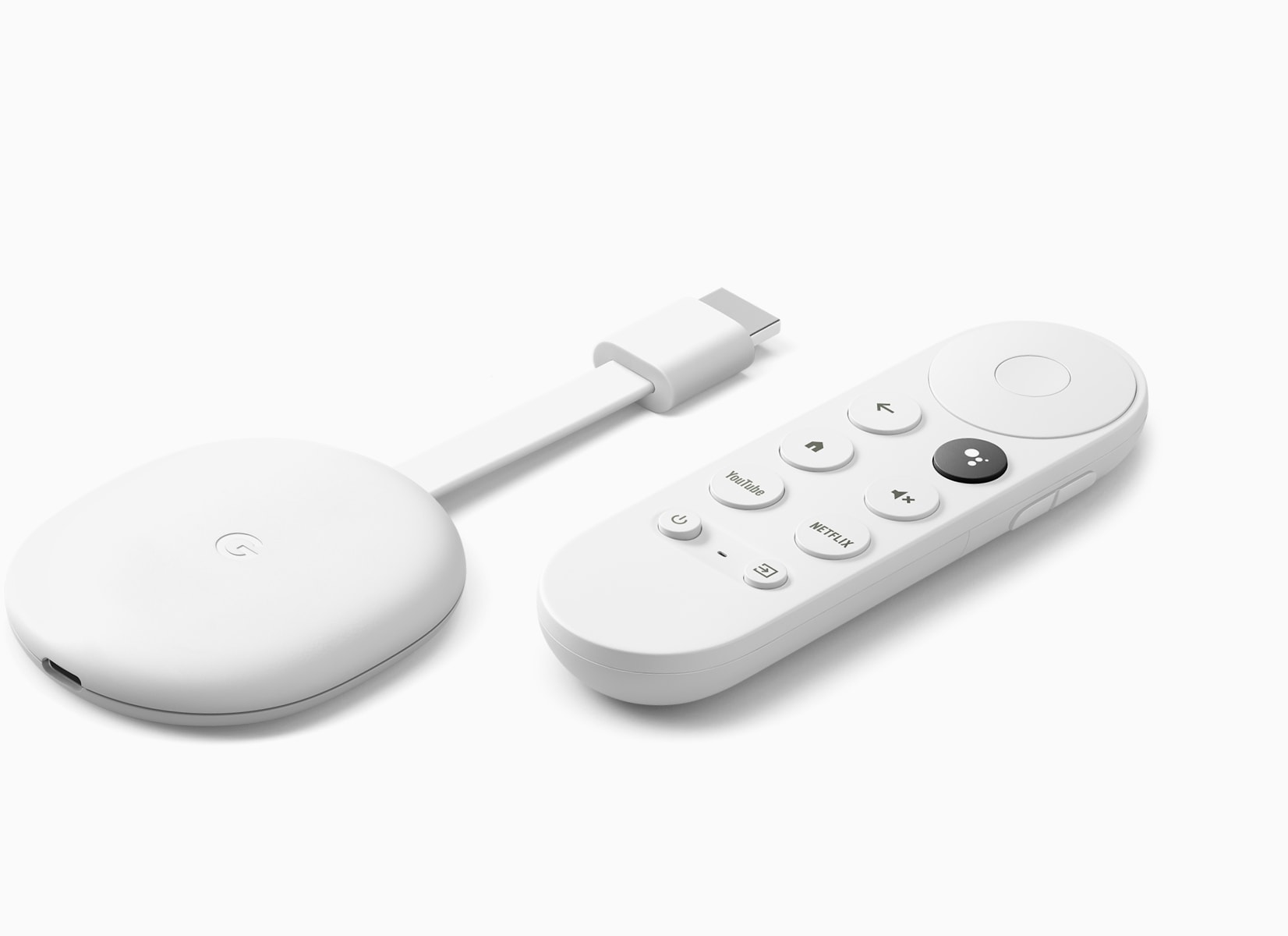 Chromecast with Google TV in Snow lying at an angle