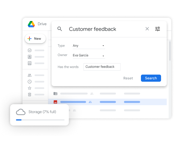 Google Drive storage UI showcasing storage features 