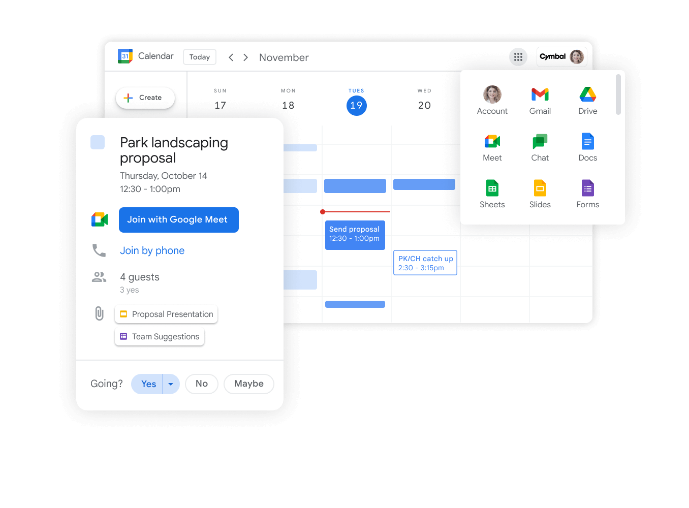 Google Workspace Interface graphic - Calendar invite edits and other apps