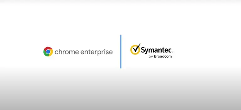 Logotipos de Chrome Enterprise y Symantec Broadcom