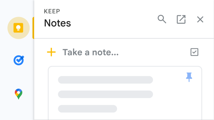 UI showing a note on Keep in Google Workspace