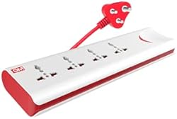 GM 3060 E-Book 4 + 1 Power Strip Red & White Color 250 Volts with Master Switch, Indicator, Safety Shutter & 4