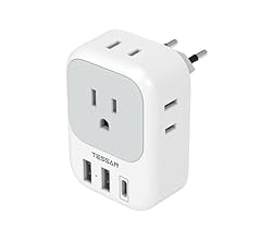 European Travel Plug Adapter USB C, TESSAN International Plug Adapter with 4 AC Outlets and 3 USB Ports, Type C Power Adapt…