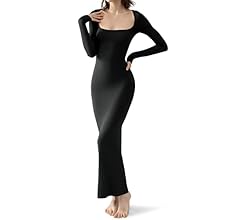 PUMIEY Women's Long Sleeve Ribbed Bodycon Maxi Dress