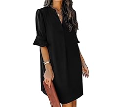 QACOHU Summer Dresses for Women V Neck Ruffle Short Sleeve Casual Shift Dress