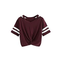 SweatyRocks Women's Short Sleeve Cut Out V Neck Twist Front Crop Top T-Shirt