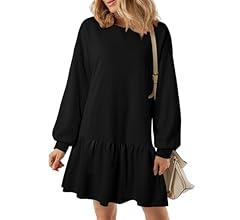 BLENCOT Womens 2024 Fall Long Sleeve Pullover Tops Crewneck Rib Knit Patchwork Sweatshirt Dress Casual Mini Dresses