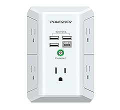 POWERIVER Surge Protector with 4 USB Ports - Multi Outlet Extender for Home, School and Office - ETL Listed, White