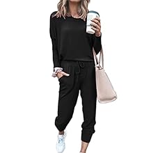 PRETTYGARDEN Women's Fall 2 Piece Lounge Outfit Long Sleeve Crewneck Pullover Tops High Waisted Pants Set Tracksuit