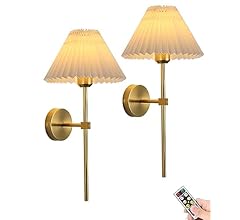 Battery Operated Wall Sconces Gold Set of Two with Remote,Rechargeable Wall Lights with Timer,Indoor Non Hardwired Wall Lam…