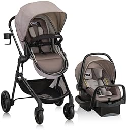 Evenflo Pivot Modular Travel System with LiteMax Infant Car Seat with Anti-Rebound Bar (Desert Tan)