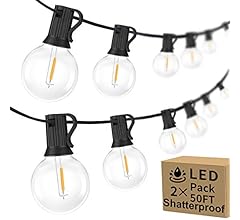 100ft 2-Pack Outdoor G40 LED Globe String Lights Dimmable Waterproof Shatterproof Light Strings with 52 Bulbs Connectable C…