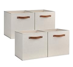 LOVSTORAGE 13"x13" Large Storage Cubes, 4 Pack Collapsible Cube Storage Bins With Handles for Organizing, Beige Fabric Clos…