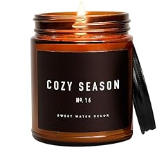 Sweet Water Decor Cozy Season Candle | Woods, Warm Spice, and Citrus Autumn Scented Soy Candles for Home | 9oz Amber Jar, 4…