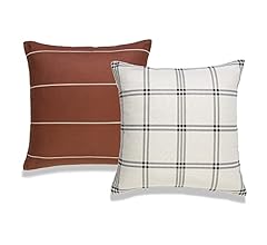 Hofdeco Modern Boho Decorative Throw Pillow Cover ONLY, for Couch, Sofa, Bed, Rust Stripes Plaid, 20"x20", Set of 2