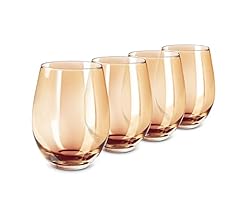 LUXU Amber Stemless Wine Glass(Set of 4)-20 Ounces,Colored Water Juice Drinking Glasses,All-Purpose Glass Wine Tumblers,No …