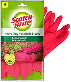 Scotch-Brite Rubber Heavy Duty Hand gloves for Dishwashing, gardening, kitchen cleaning ( Inner cotton lining 