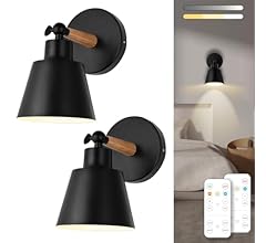 BIMEAN Black Battery Operated Wall Sconce Set of Two, Easy to Install Wireless Lights for Wall, Remote Control Dimmable LED…