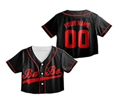 Camelliaa Shop Personalized Color Text Crop Top Baseball Jersey, Female Baseball Fans Crop Top Baseball Jersey XS - XL