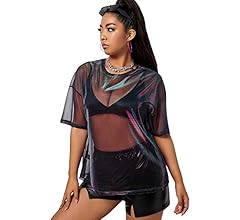 Floerns Women's Plus Size Short Sleeve Sheer Mesh Tops T Shirt Blouse