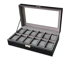 Sodynee WBPU12-03 Watch Dislpay Box Organizer, Pu Leather with Glass Top, Large, Black