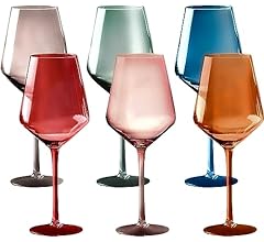 Colored Goblet Wine Glasses Set of 6, 18oz Crystal Unique Fall Drinking Glass Cups with Stem - Luxury Multi Color Glassware…