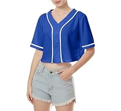 babyhealthy Womens Girls Cropped Baseball Jersey Hip Hop Hipster Tshirts Button Down Plain Active Tee