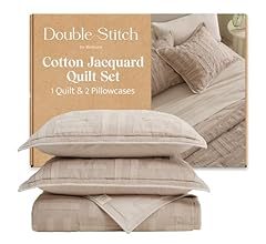 Double Stitch by Bedsure Quilt Comforter Set - Cotton Quilt Queen with Shams, BCI-Certified Luxury Bedding Set, Jacquard Be…