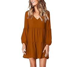 Amoretu Women Summer Tunic Dress V Neck Casual Loose Flowy Swing Shift Dress