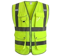 JKSafety 9 Pockets Class 2 High Visibility Zipper Front Safety Vest With Reflective Strips,Meets ANSI/ISEA Standard (Large,…