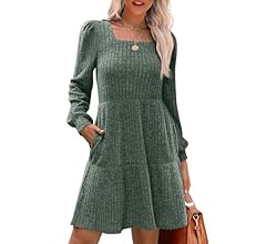 SAMPEEL Womens Square Neck Long Sleeve Fall Dresses Casual Babydoll Sweater Dress