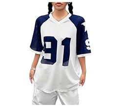 SHENHE Women's Letter Star Print Oversized Top Colorblock Short Sleeve Mesh Tshirt Blokecore Football Jerseys Tops