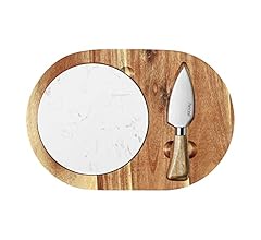 hecef Oval Wooden Cheese Board Set, Acacia Wood Cheese Serving Board with White Marble, Cheese Knife Charcuterie Platter Ch…