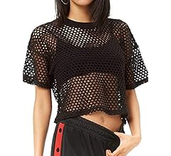 CLOZOZ Women's Mesh Cover Up See Through Fishnet T-Shirt Crop Top