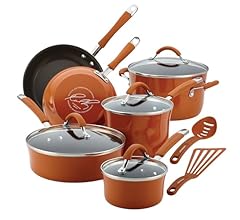 12-Piece Cucina Porcelain Enamel Nonstick Cookware Set, Pumpkin Orange