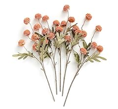 Ling's Moment Pompon Mum Artificial Flower, 5pcs Faux Silk Mini Chrysanth with Stems, Bulk Fake Wedding Filler Flowers for …