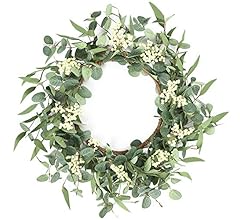 Pinkpum 20'' Eucalyptus Wreath for Front Door, Porch, Window - Green Decor for Home, Farmhouse - Spring, Summer, Fall, All …