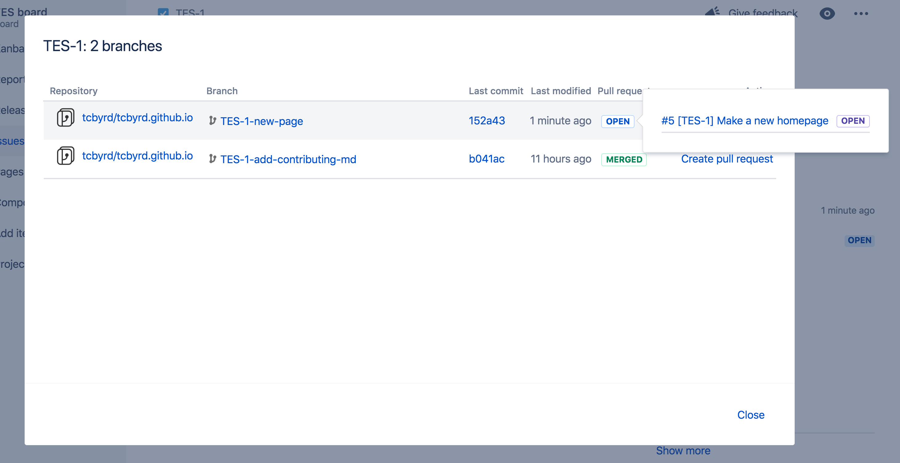 Jira Software + GitHub screenshot