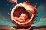 AI-generated illustration of a fetus sleeping peacefully in a re-imagined womb. By Nic Rafael.