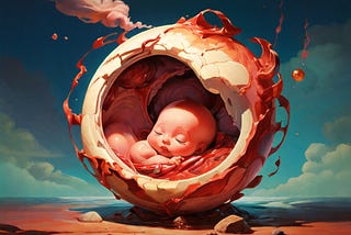 AI-generated illustration of a fetus sleeping peacefully in a re-imagined womb. By Nic Rafael.