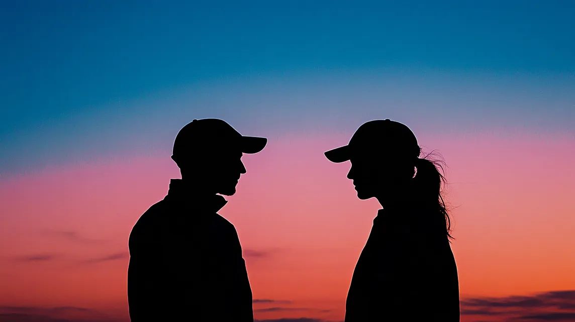 two people as silhouettes talking to each other at sunset